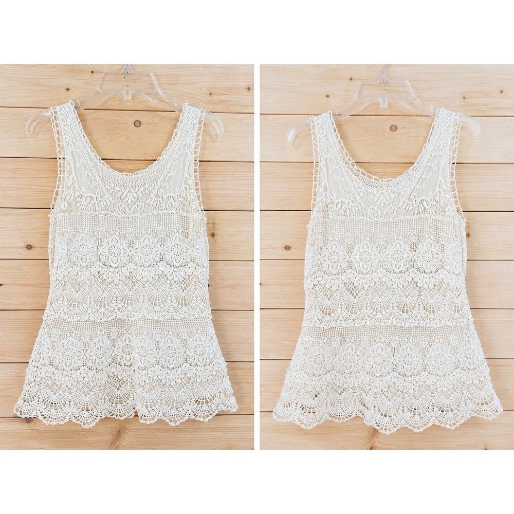 Christopher & Banks Women's Medium Ivory Crochet Lace Sleeveless Tunic Boho [i]